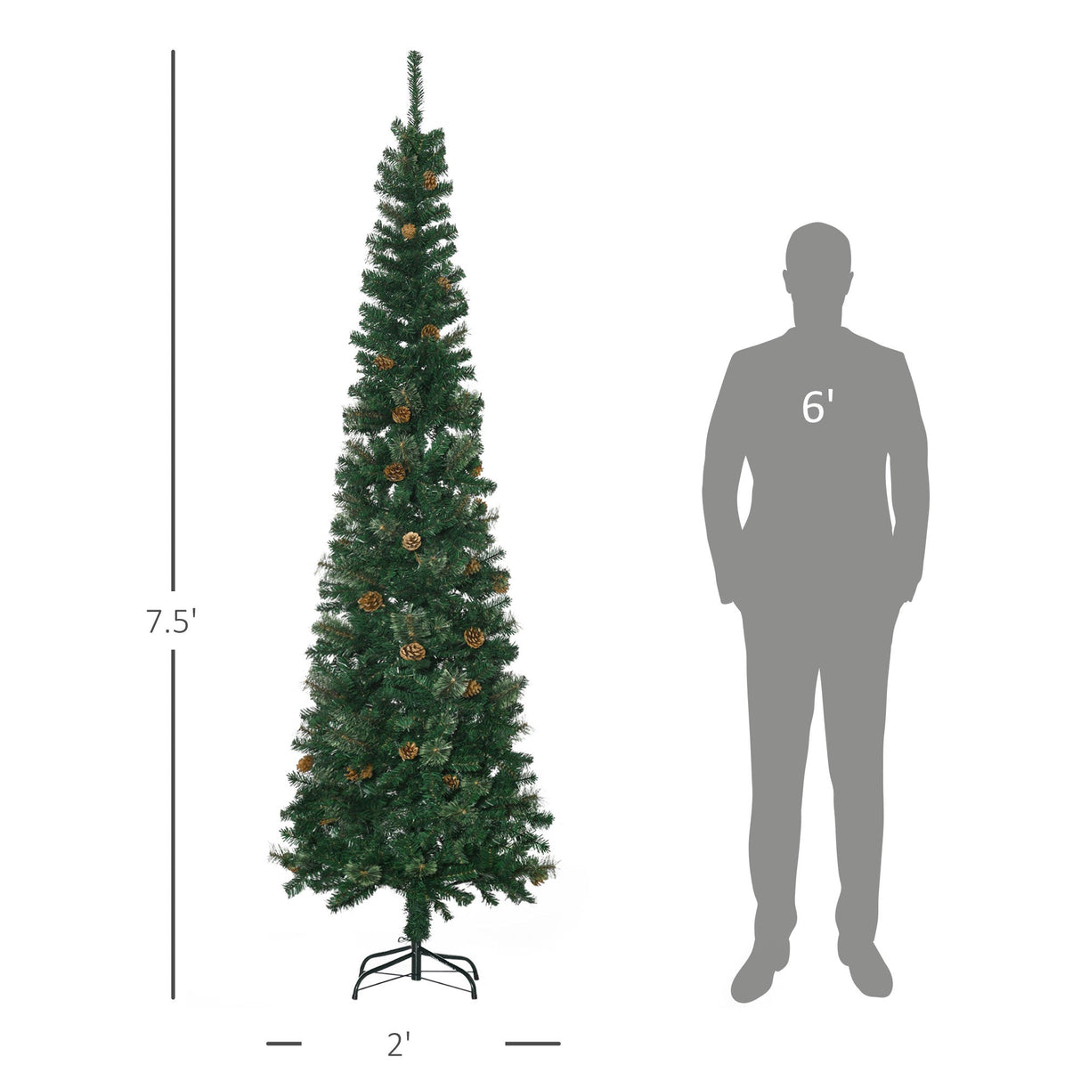 HOMCOM 7.5 Foot Pencil Artificial Christmas Tree