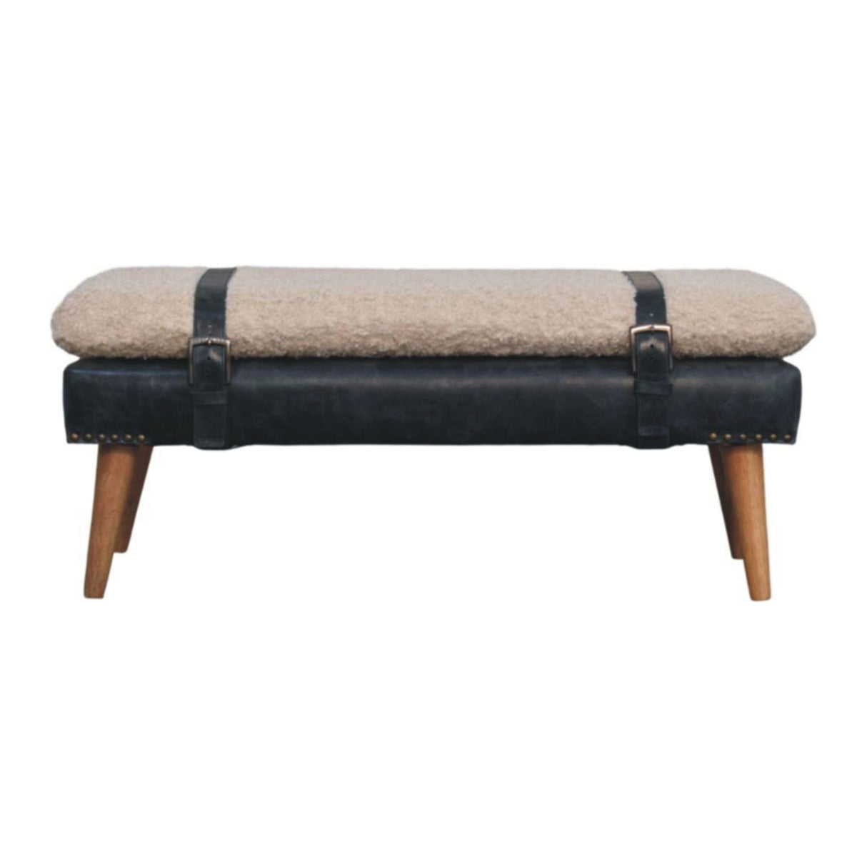 Boucle x Leather Upholstered Bench, Nordic Legs