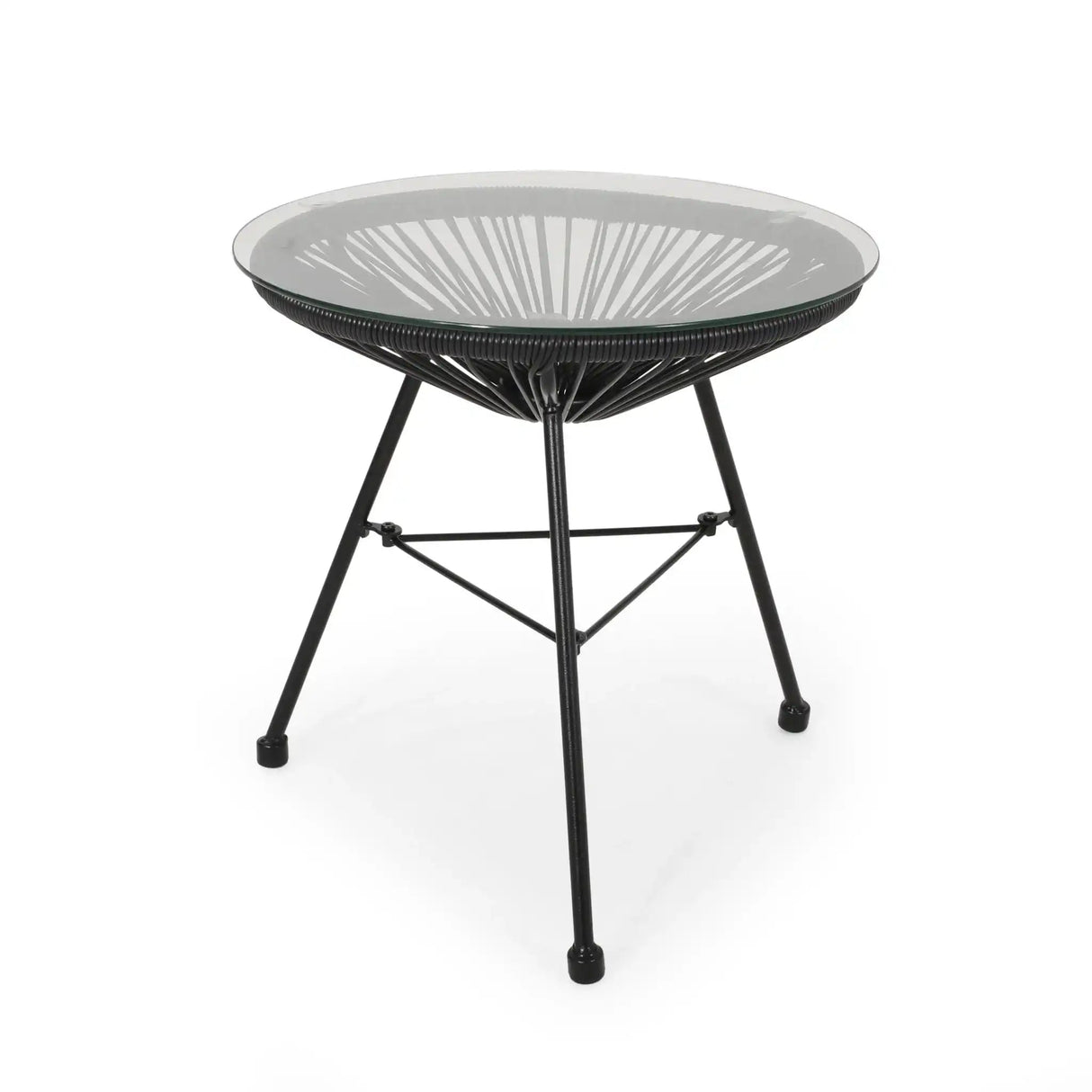 Nusa Modern Rattan Side Table with Tempered Glass Top