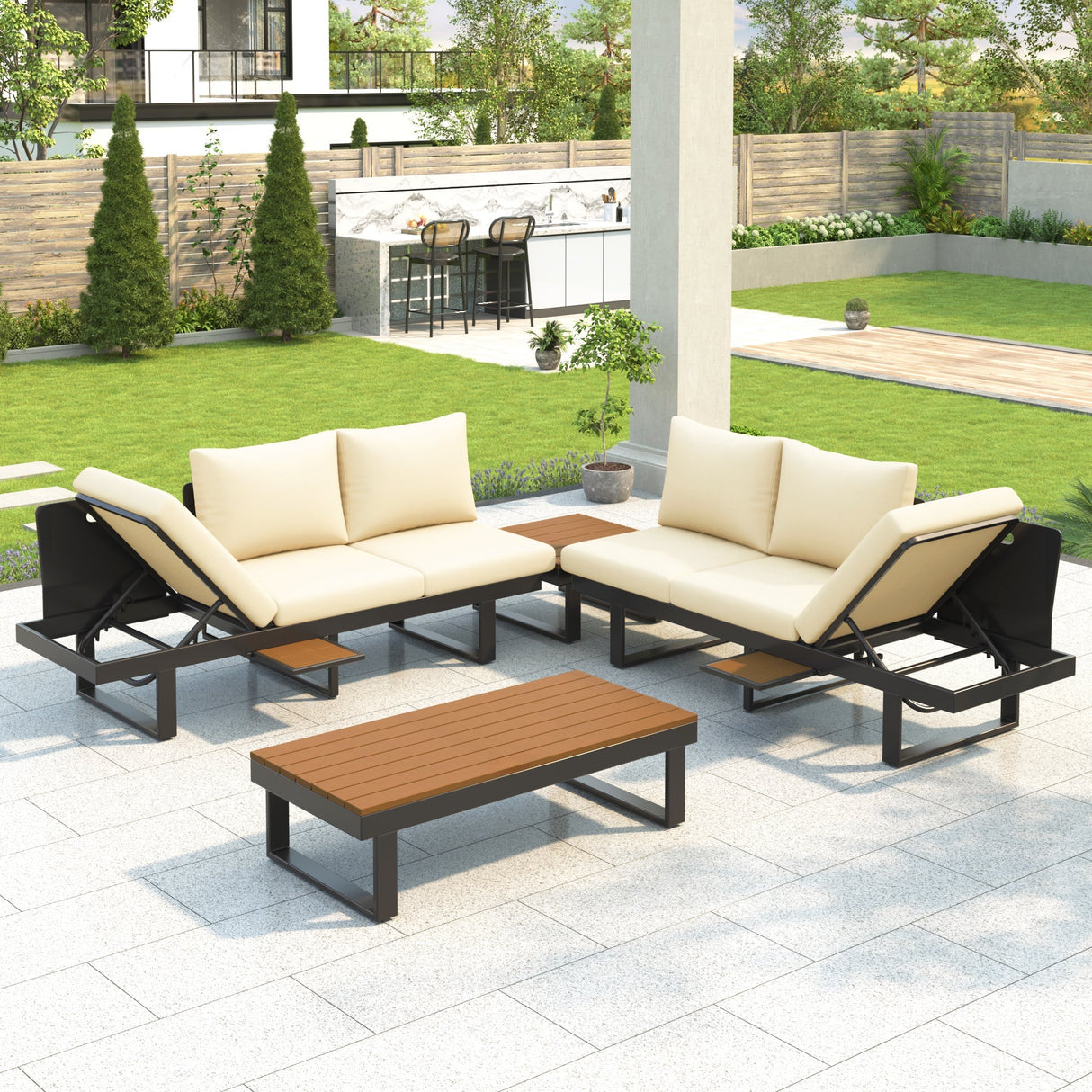 Outdoor Sectional Sofa Set with Adjustable Reclining Seats