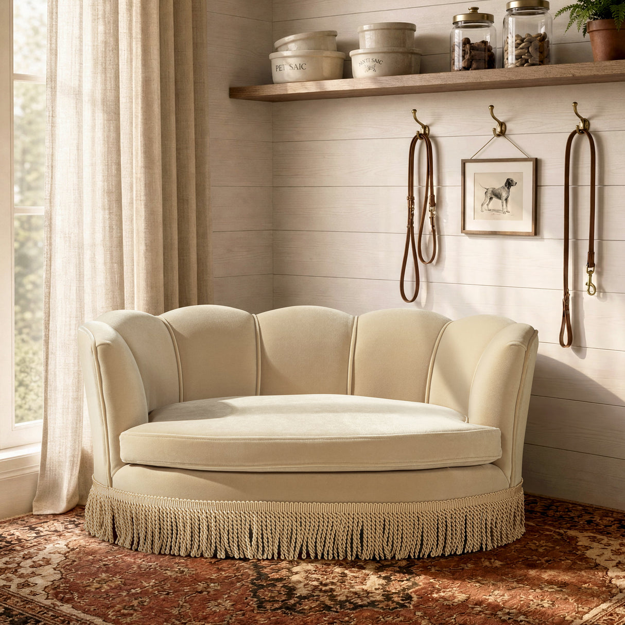 Clara 34.5" Scalloped Pet Sofa Bed, Medium, Fawn