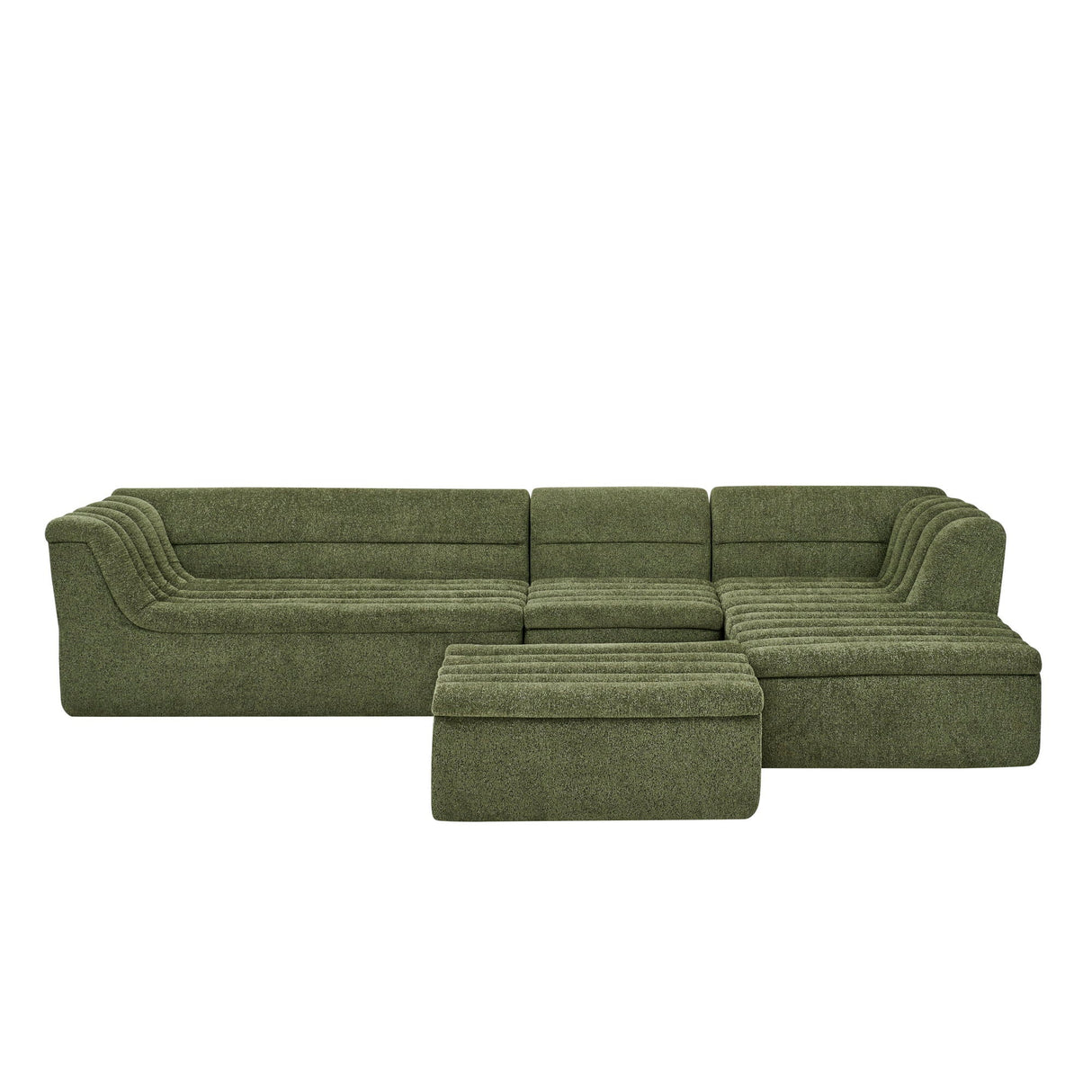 U-Shaped Modular Sectional Sofa With Chaise And Movable Ottoman With Wave-Shaped Armrest