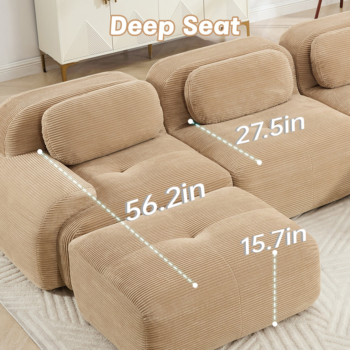 Three-Seat Modular Sofa With 3 Ottomans – Camel