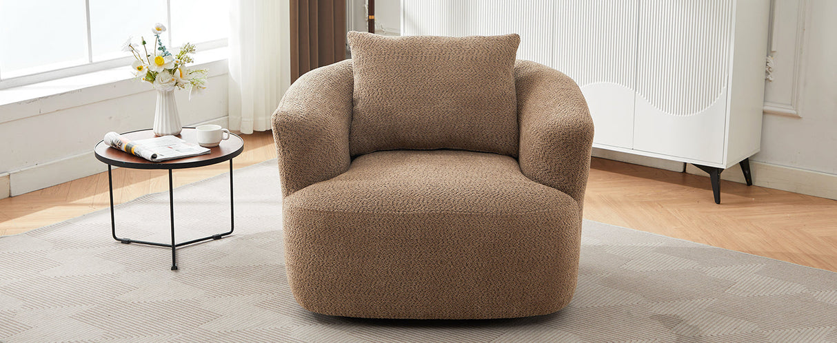 Chenille Upholstered 360° Swivel Chair with Throw Pillow, Dark Brown