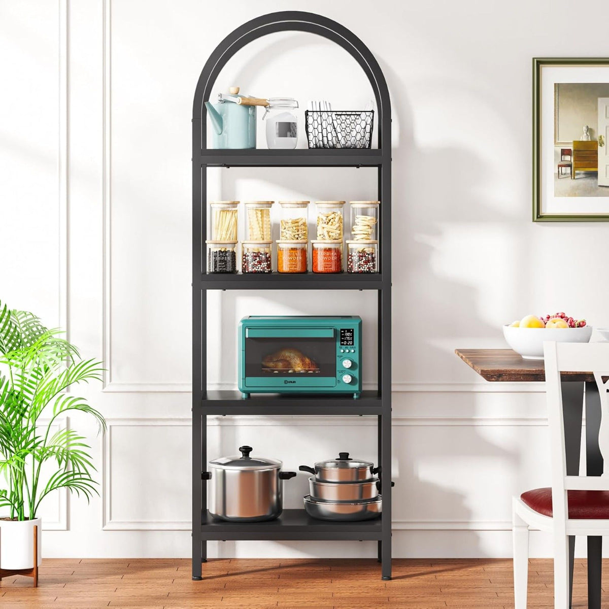 Tall 4 Tier Arched Open Bookshelf Storage Rack - Black
