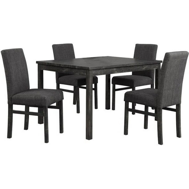 5 Piece Transitional Dining Room Set 48" Wood Table with 4 Upholstered Chairs Charcoal Finish