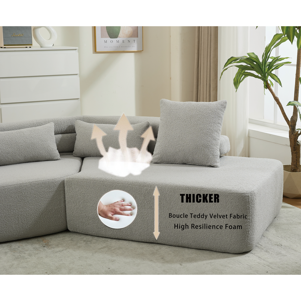 Minimalist Cloud Sectional Couch - 4-Seater in Light Gray