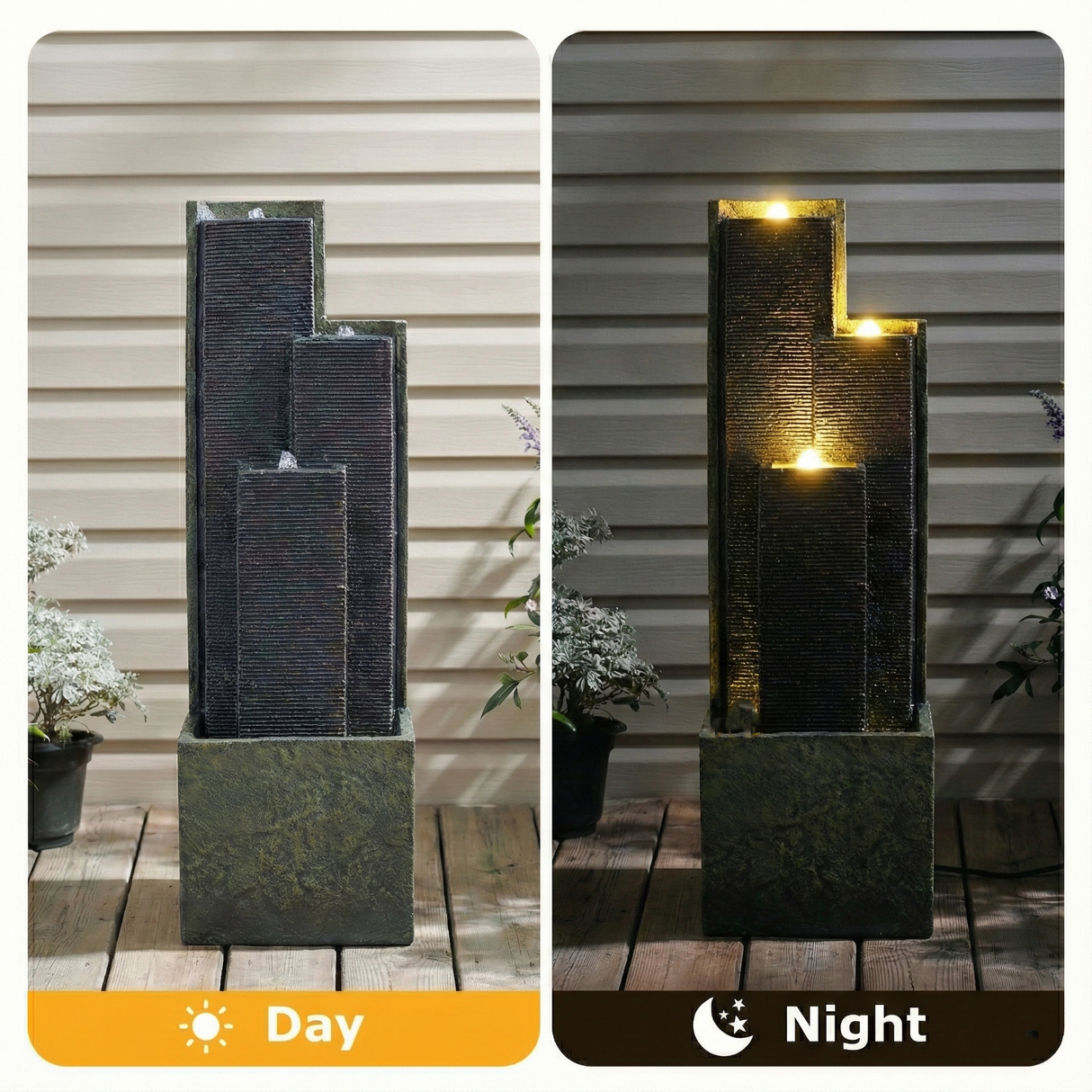 39'' H Outdoor Water Fountain Modern Cascading Freestanding Fountain with LED Lights