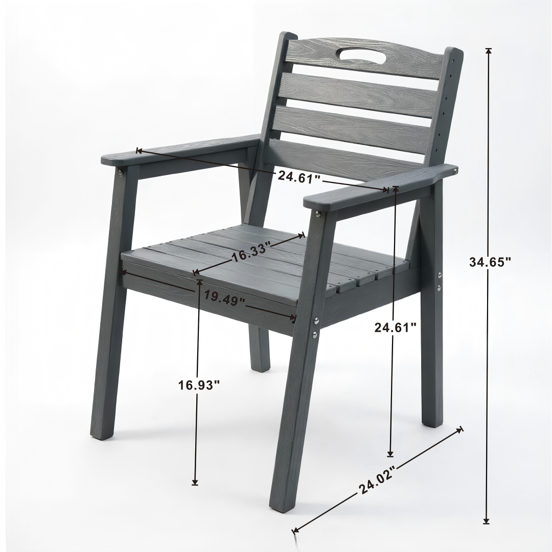 HDPE Outdoor Terrace Dining Chair Set of 2, low maintenance - for gardens, backyards and decks - grey (backrest)
