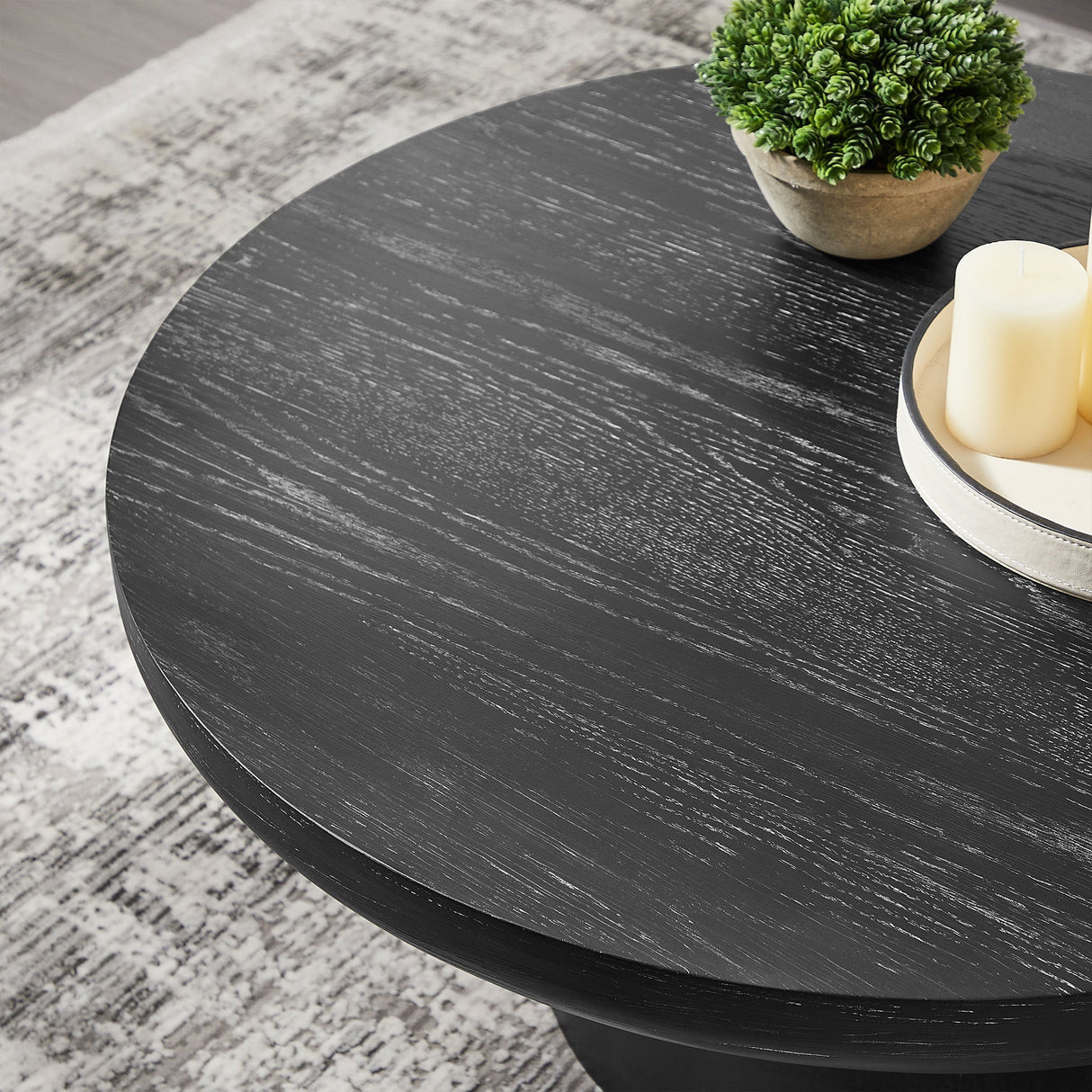 35.98 Inch Round Coffee Table with Cylindrical Black Legs