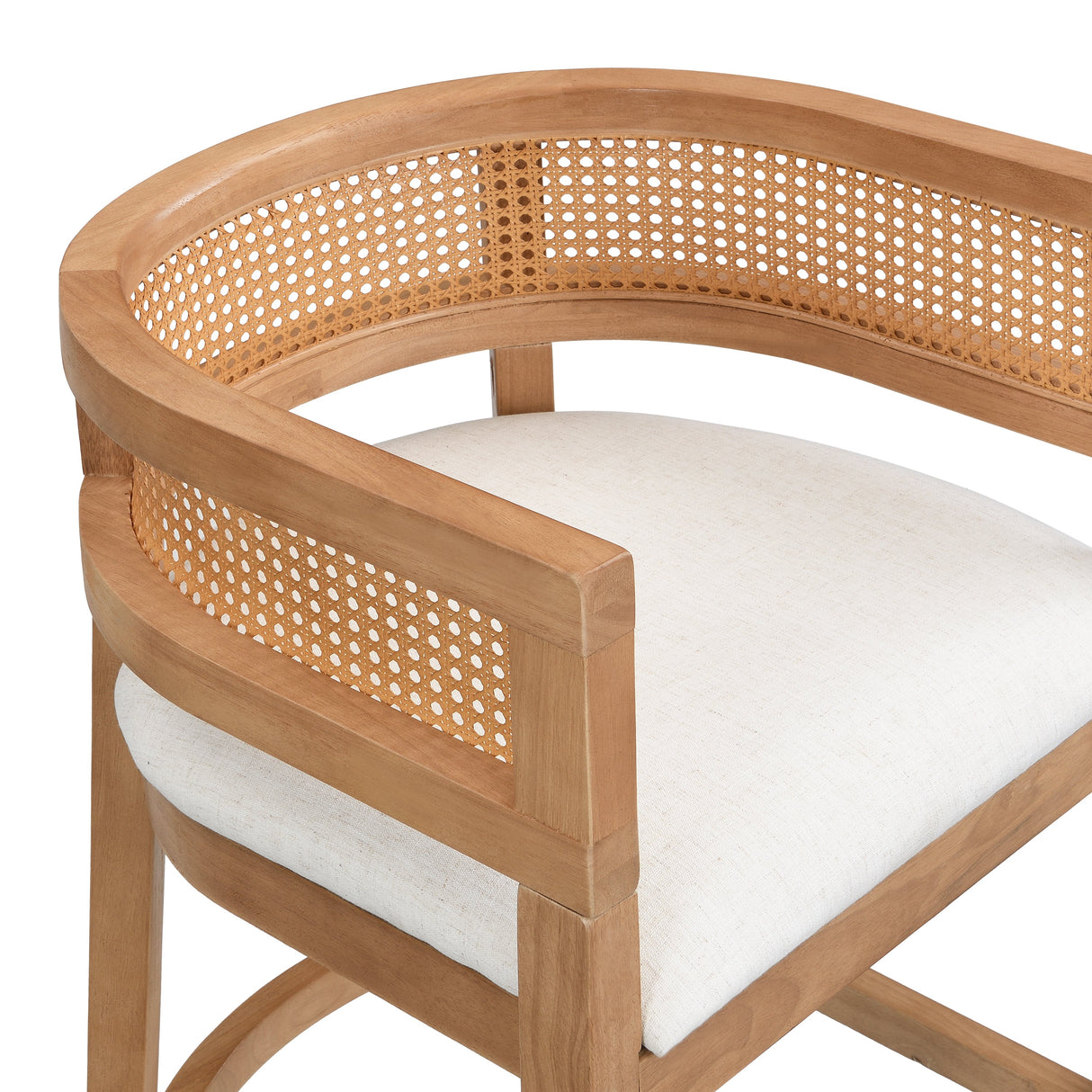 Wood And Rattan Upholstered Arm Bar Stools, Set of 2