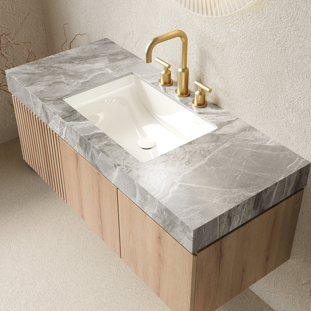 MURI 48" Bathroom Vanity & Sink, Floating Plywood Storage Cabinet