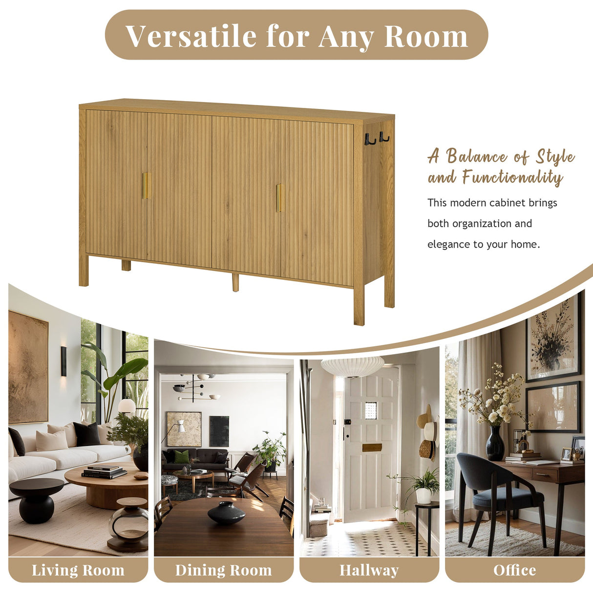 U_STYLE Modern 57.5" Stripe Door Storage Cabinet