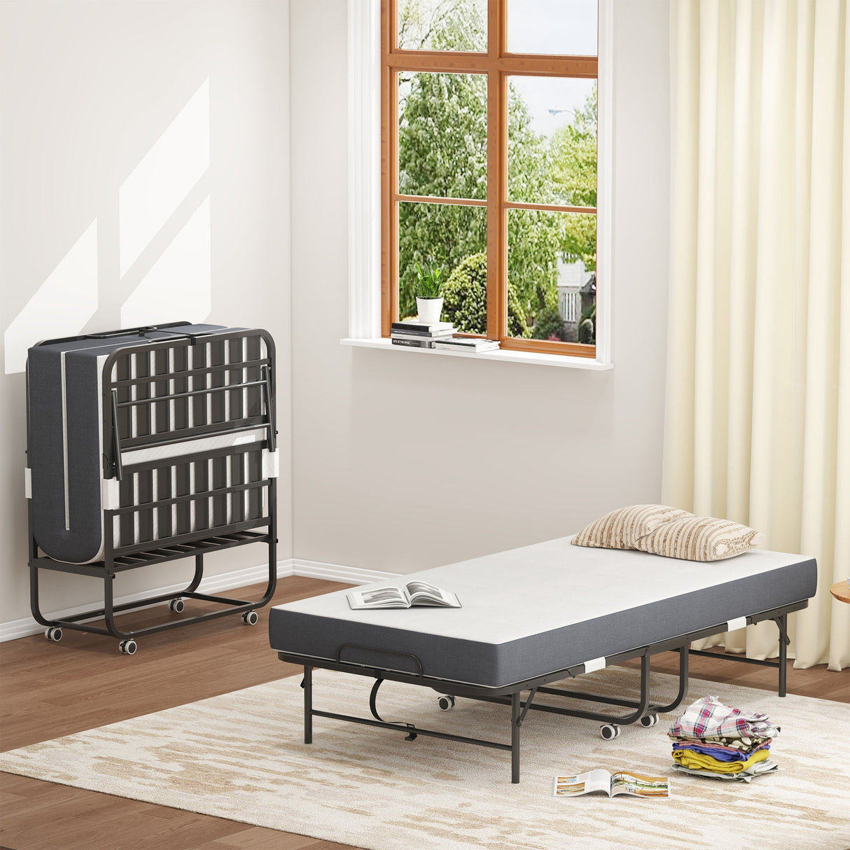 Twin Extra Long Folding Bed for Tall People with Memory Foam Mattress