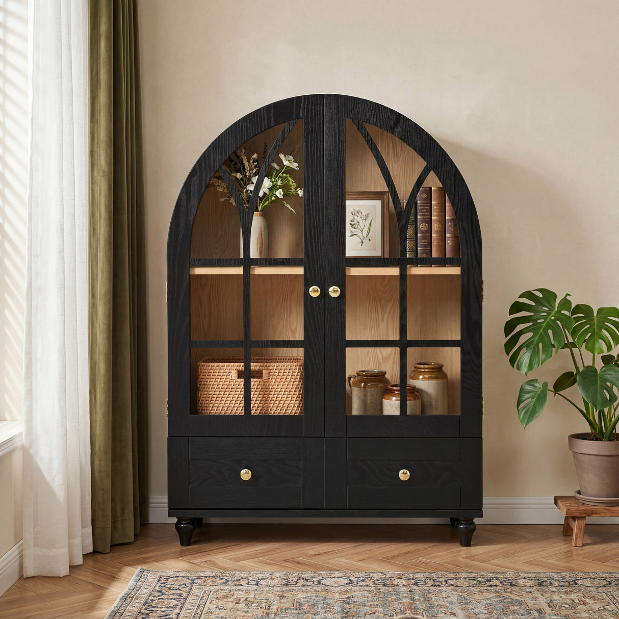 Arched Display Cabinet with Tempered Glass Doors