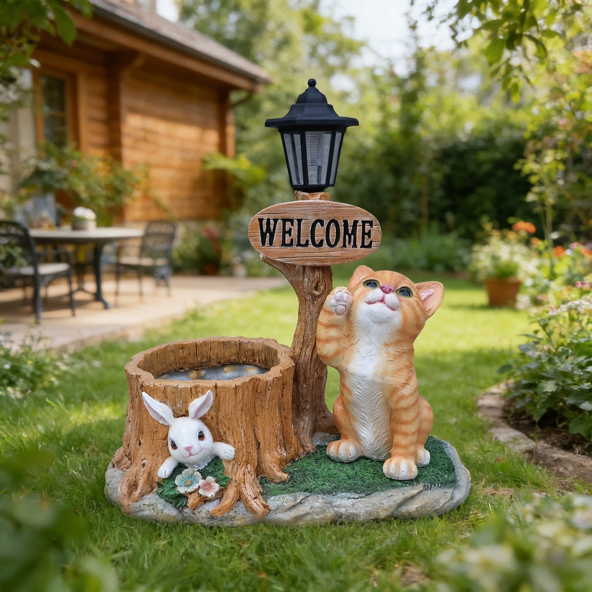 Cute Cat Planter Statue Garden Decor