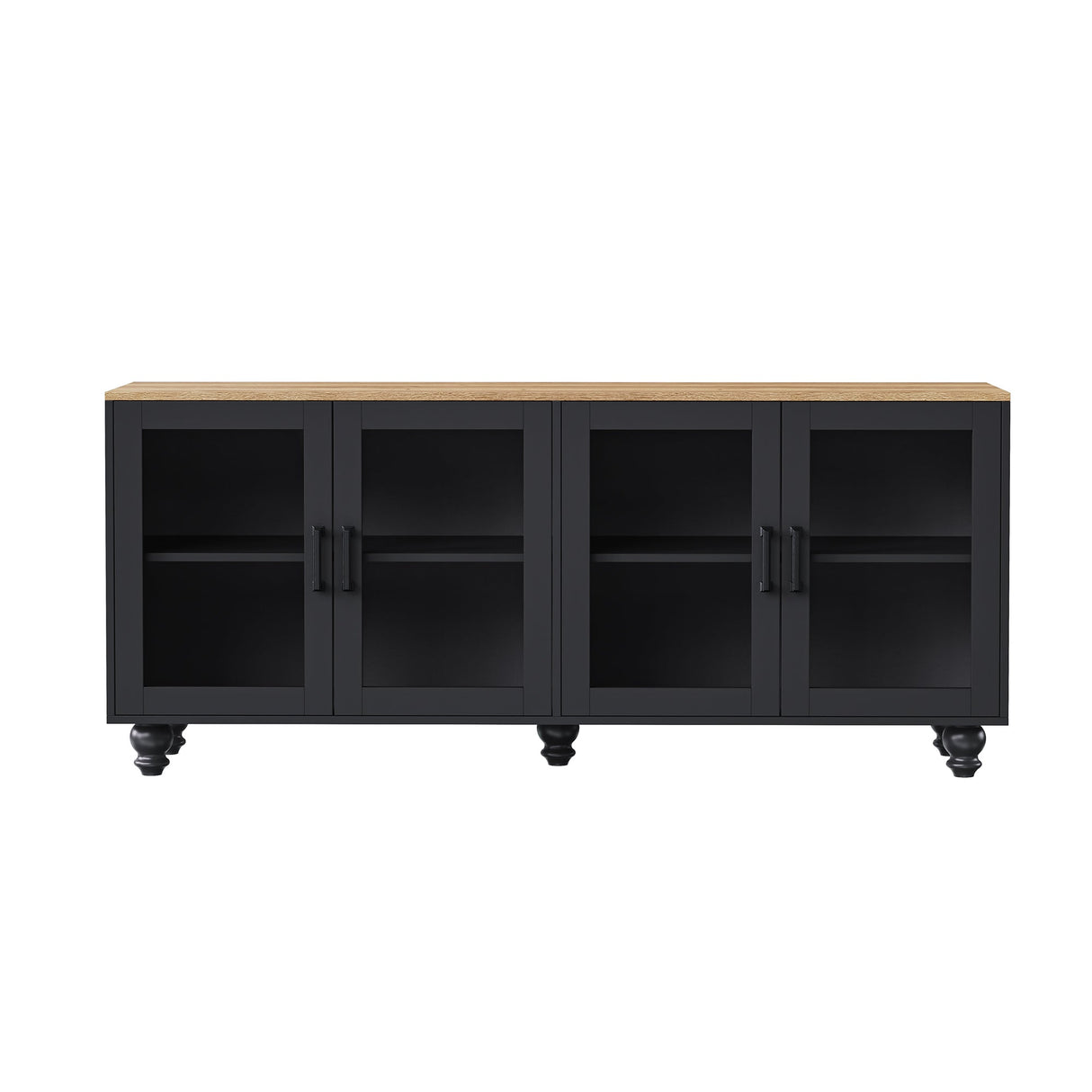 ON-TREND Farmhouse TV Stand with Tempered Glass Doors