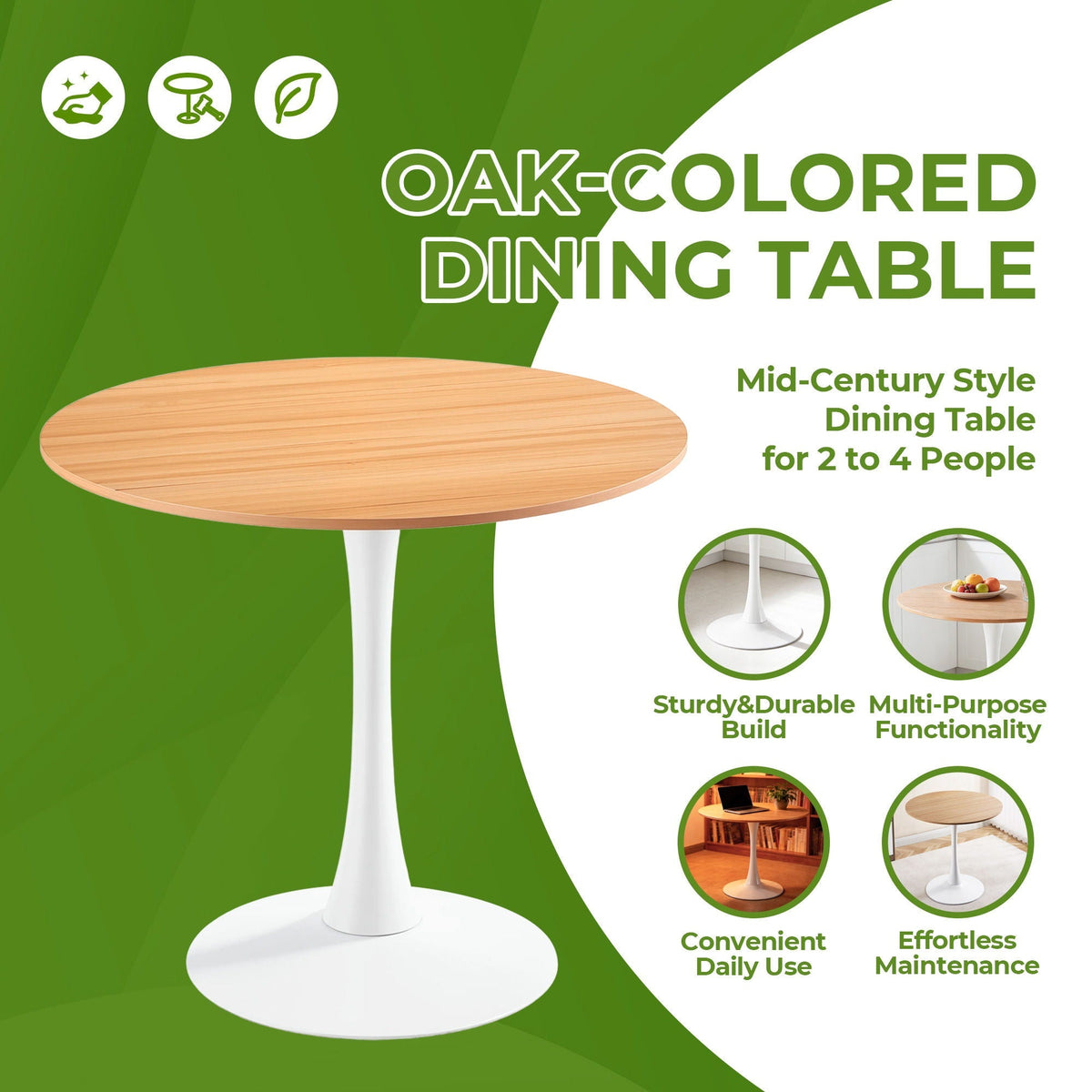 Mid-Century Tulip Dining Table with Round Top and Pedestal Base - Multiple Colors