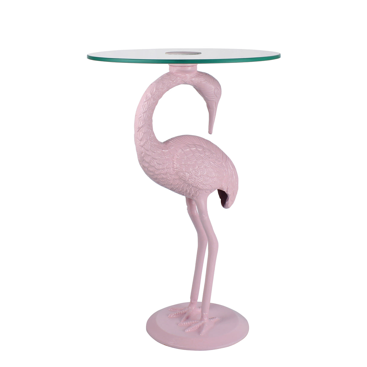 Blanche 25" Classic Mid-Century Glass Top Flamingo End Table, Pink