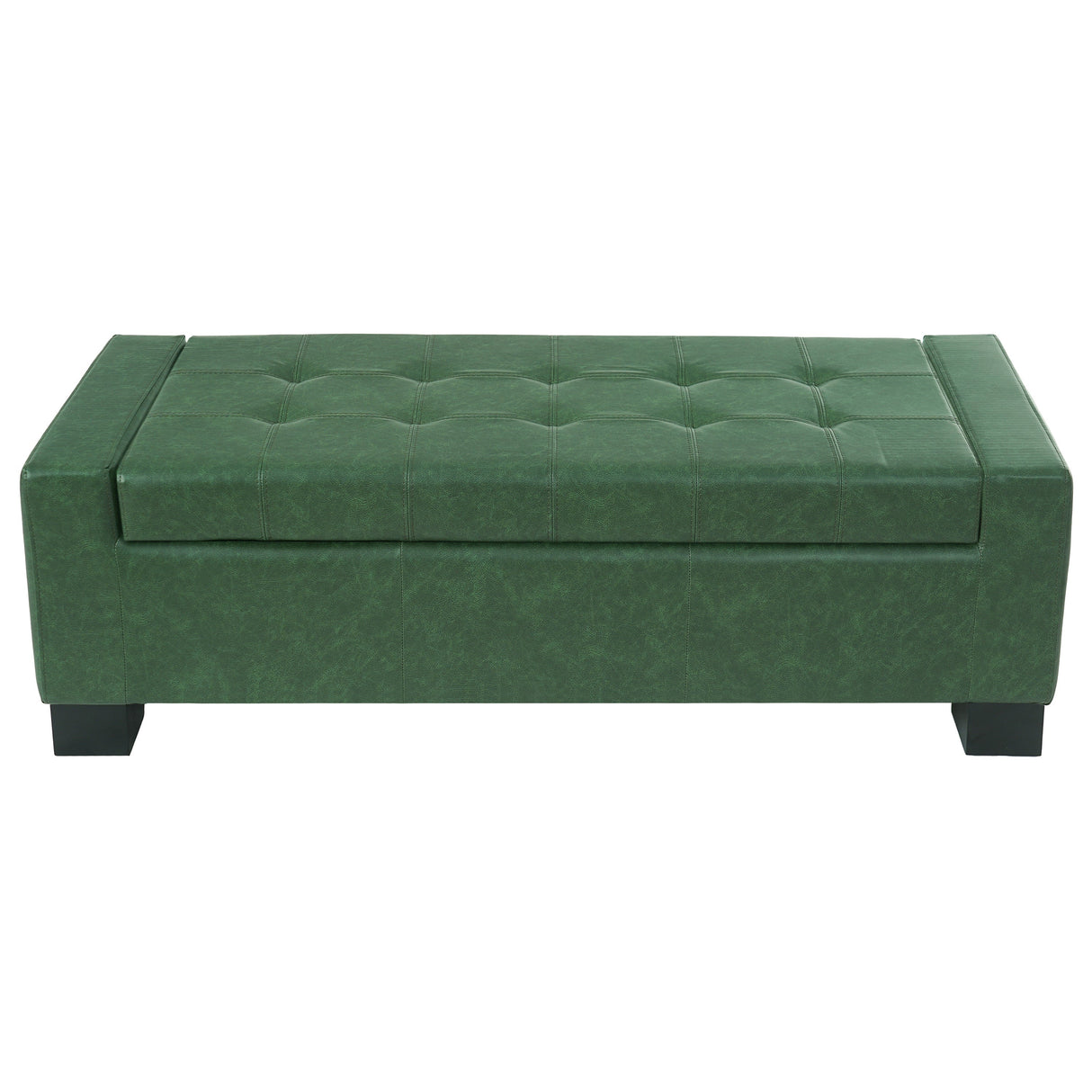 Green Storage Ottoman Bench, PU Upholstered Footrest with Solid Wood Legs