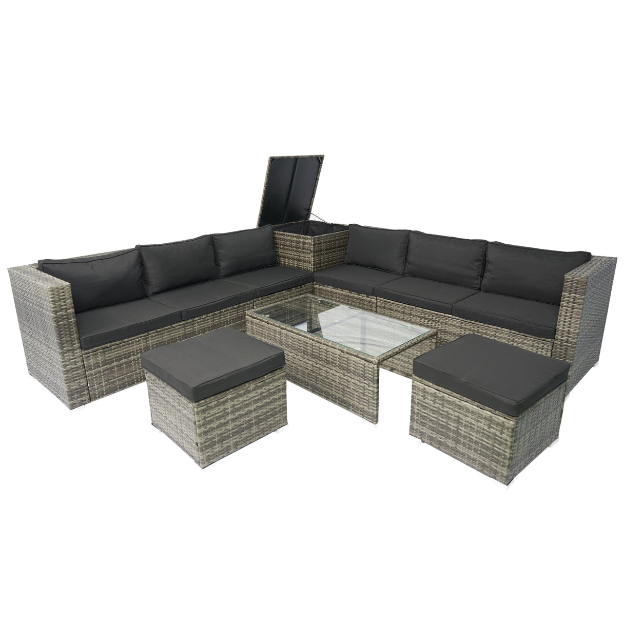 8 Piece Patio Sectional Wicker Rattan Outdoor Sofa Set with Storage Box