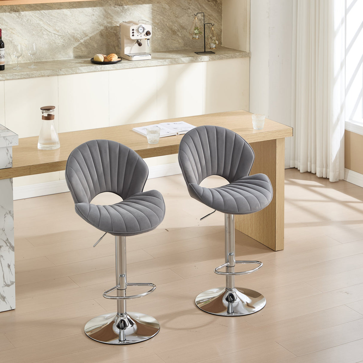 Bar Stools Set of 2 - Adjustable Barstools with Back and Footrest