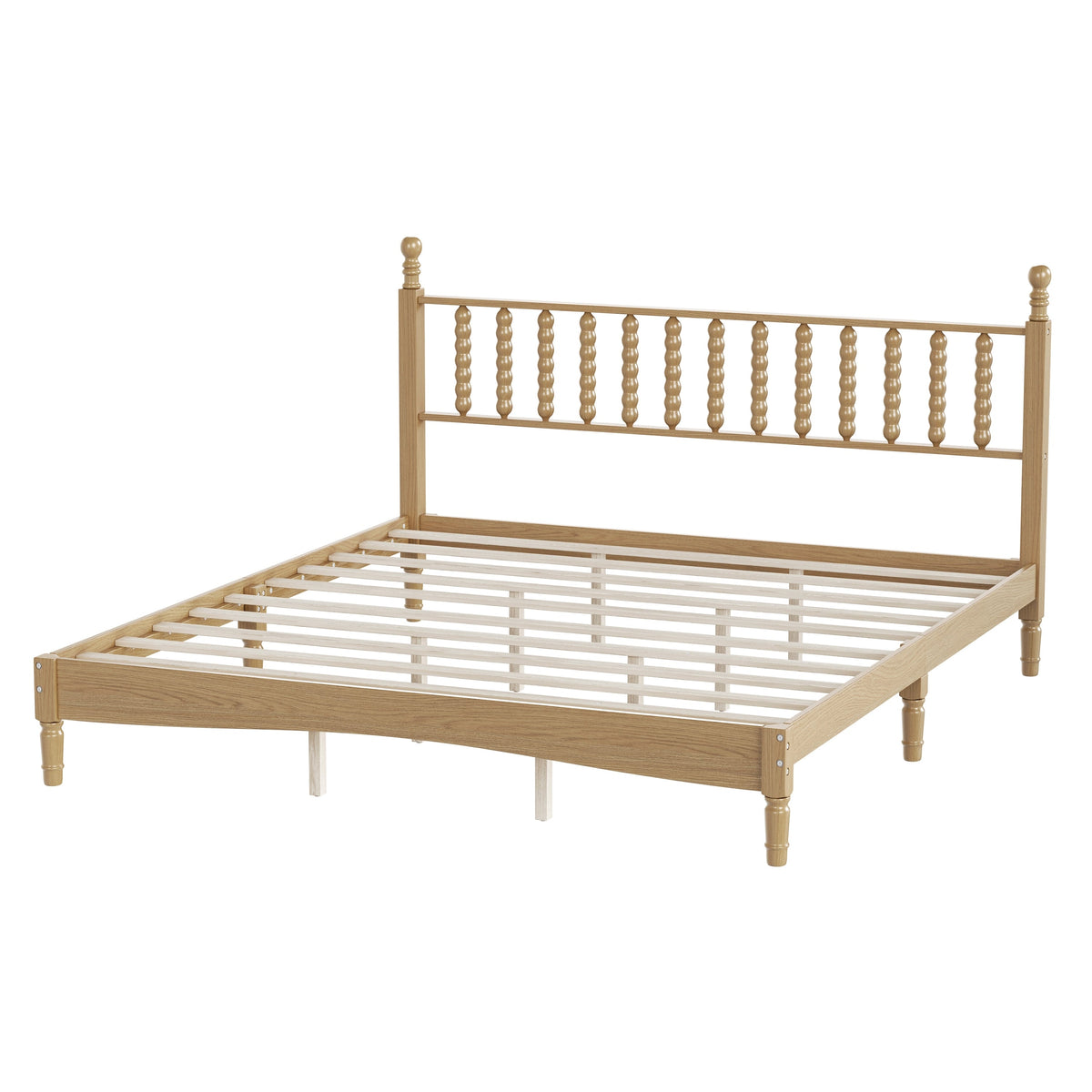 King Size Wood Platform Bed with Gourd Shaped Headboard