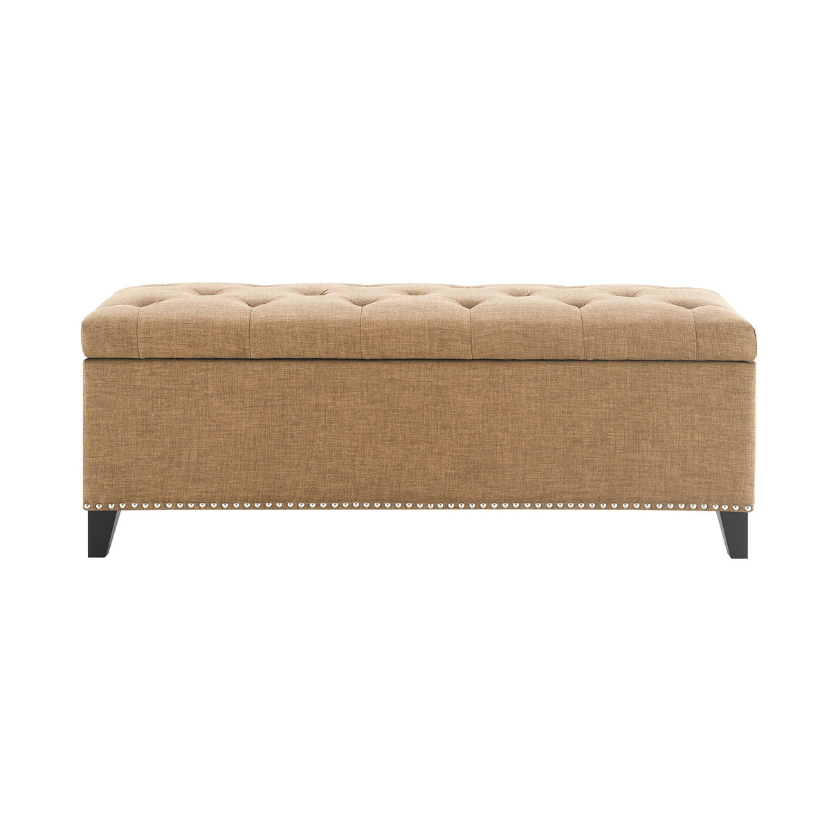 Button Tufted Storage Ottoman, Living Room Bench With Safety Close Hinge - Brown