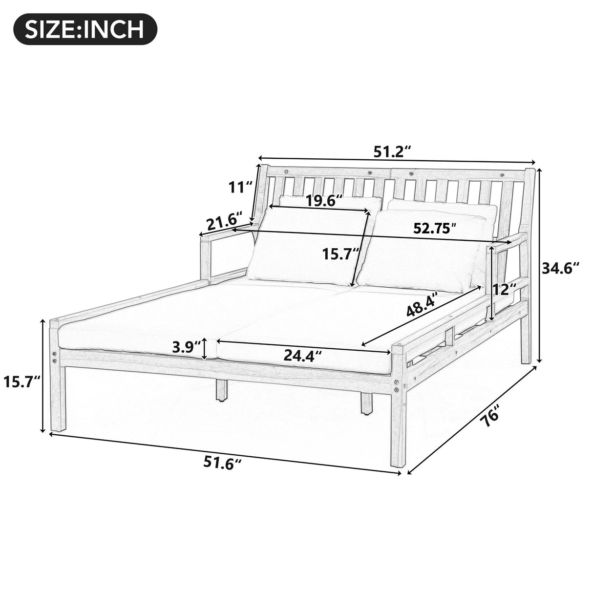 Outdoor Daybed With Four Pillows (Gray+Beige Cushion)