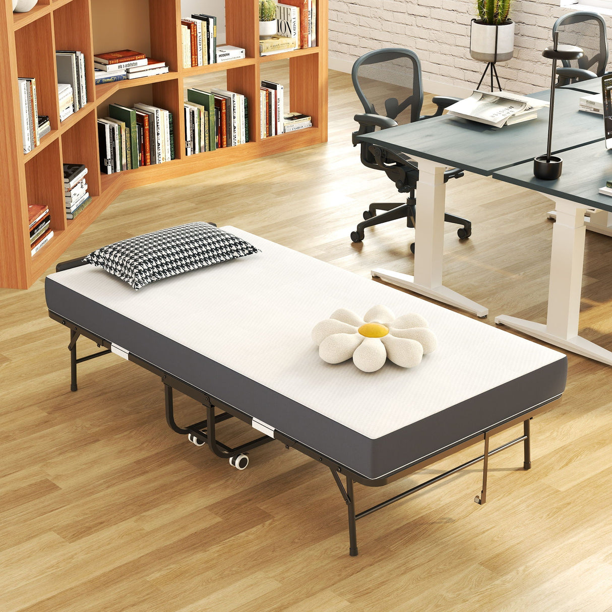Twin Folding Bed With Adjustable Headboard, Memory Foam Mattress