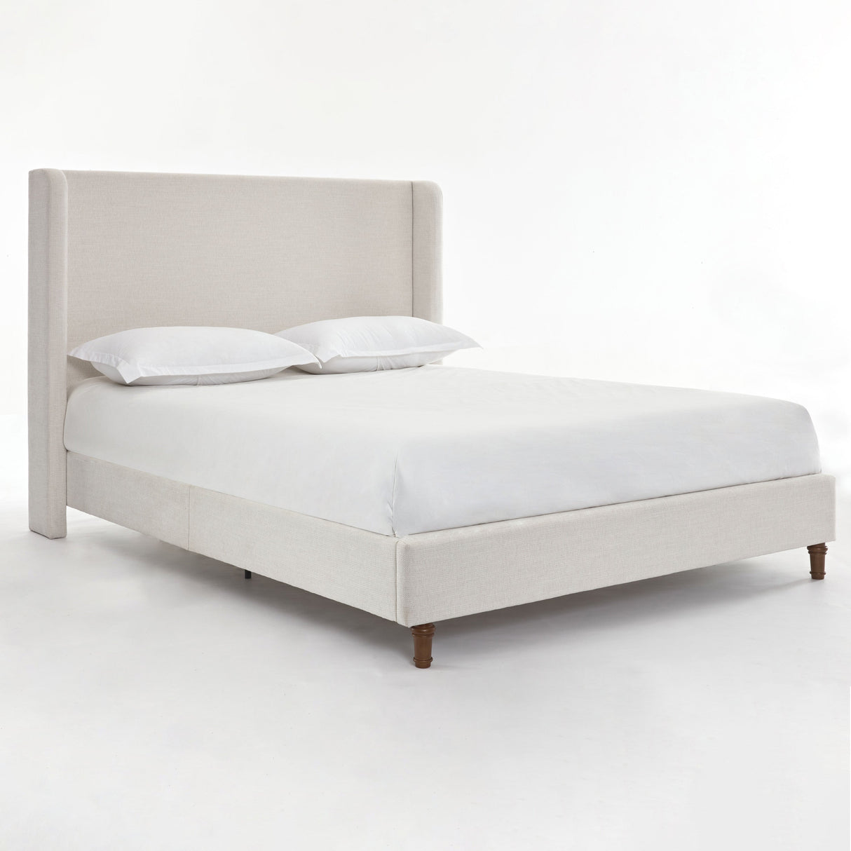 Harper Tall Headboard Upholstered Bed in Textured Ivory Canvas
