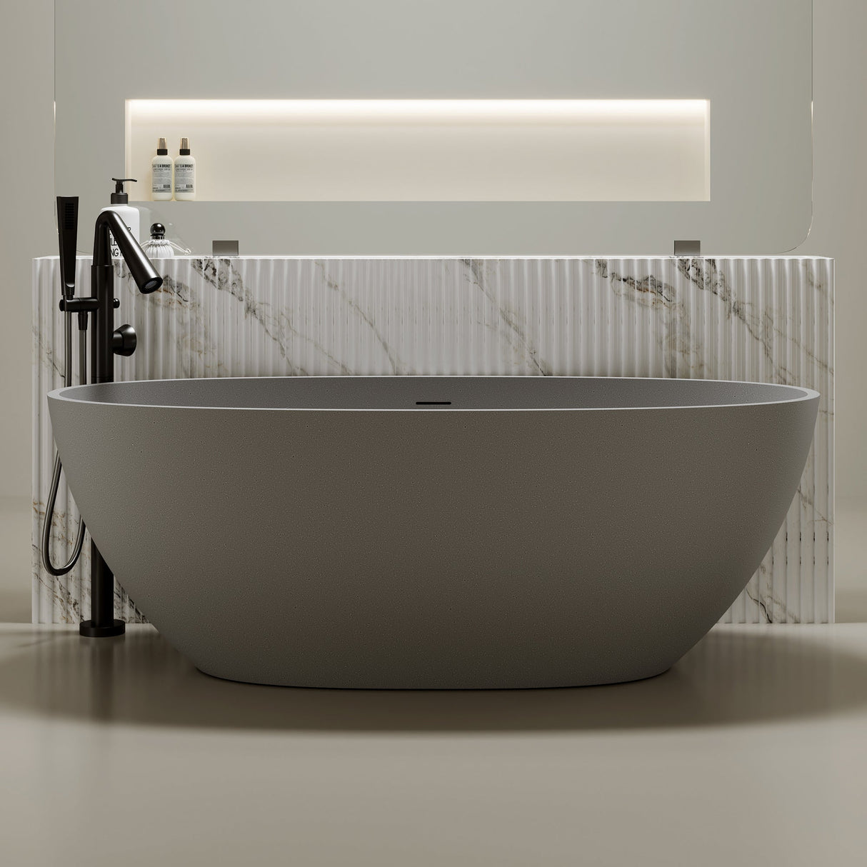 63" Freestanding Bathtub Resin Stone Soaking Bathtub