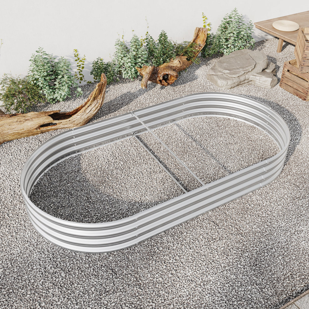 Raised Garden Bed Outdoor Oval Large Metal Raised Planter Bed - Silver