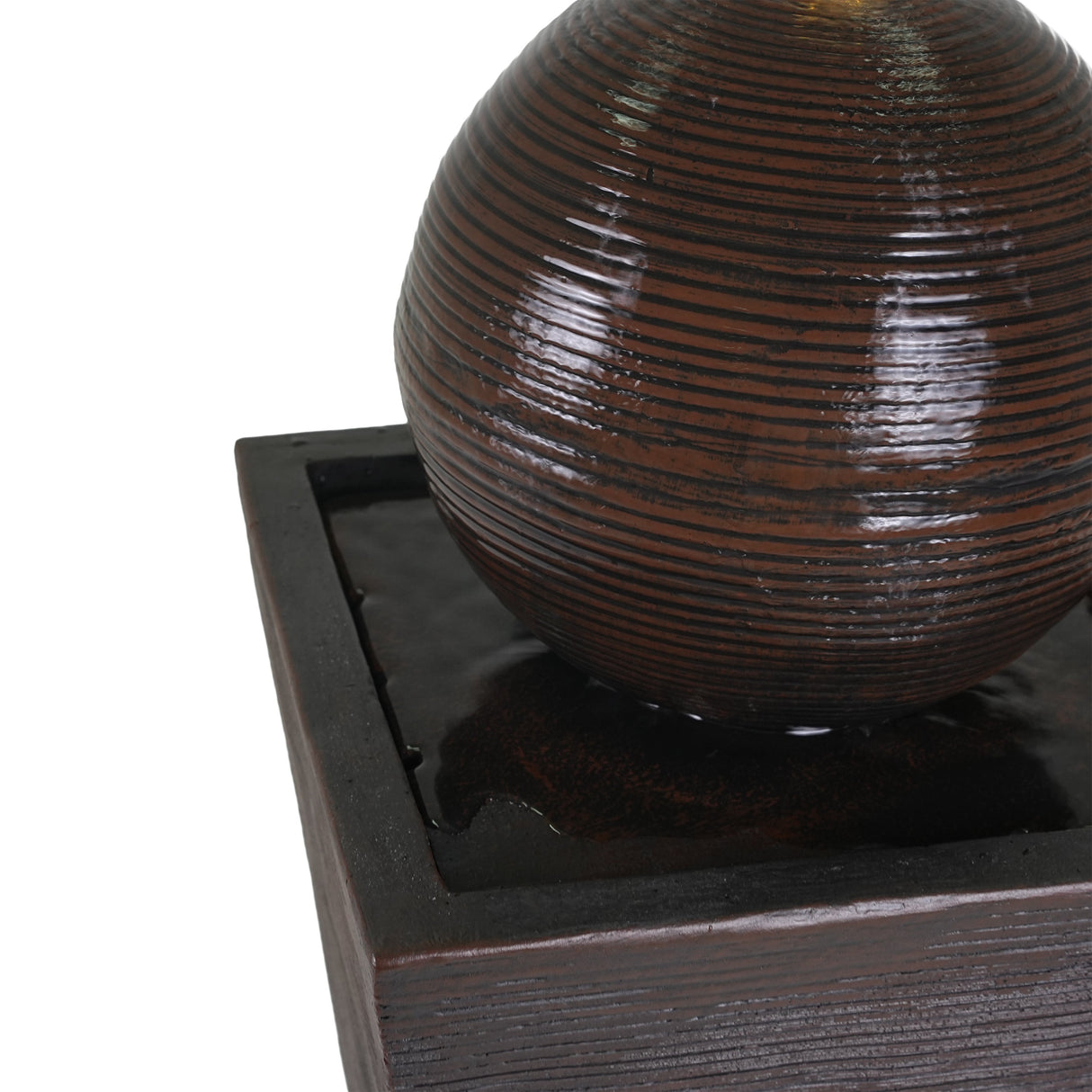 35.5" Dark Brown Concrete Tall Column Fountain with LED Lights