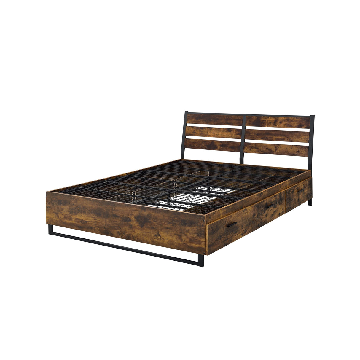 Rustic Oak & Black Finish King Bed with Storage