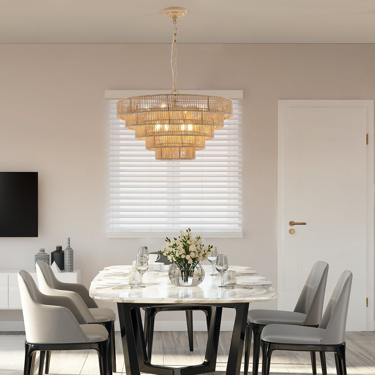 24" Modern 5-Layer Woven Hemp Rope Chandelier