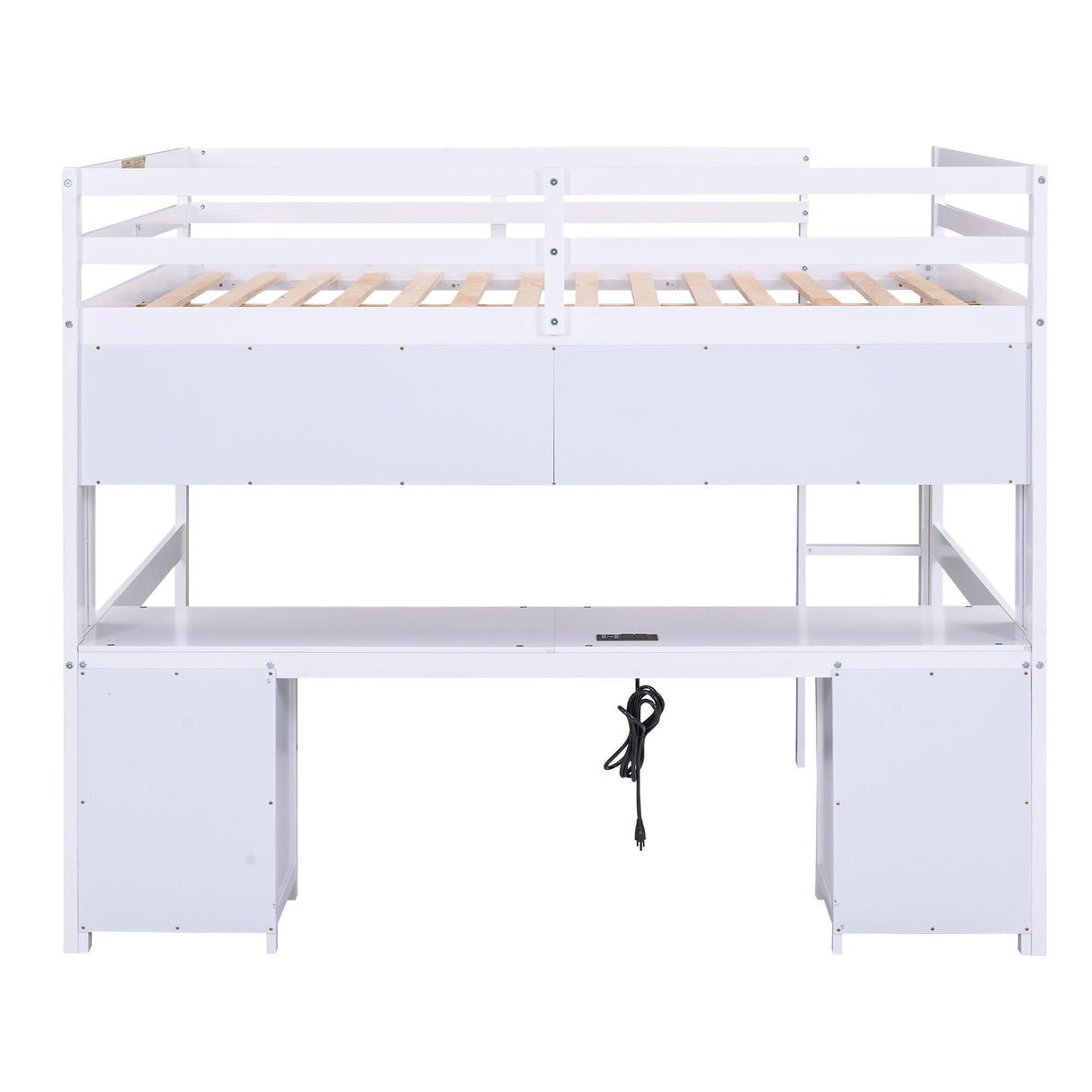 Loft Bed With Desk, Cabinets, Drawers, Charging Station And Bedside Tray