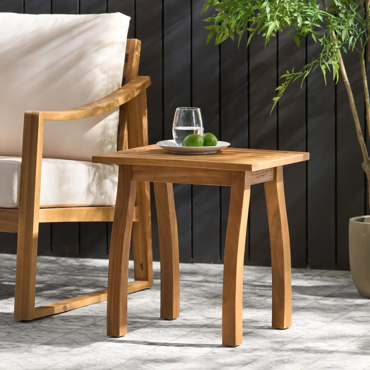 Kinesis Outdoor Side Table with Slatted Top and Wood Frame