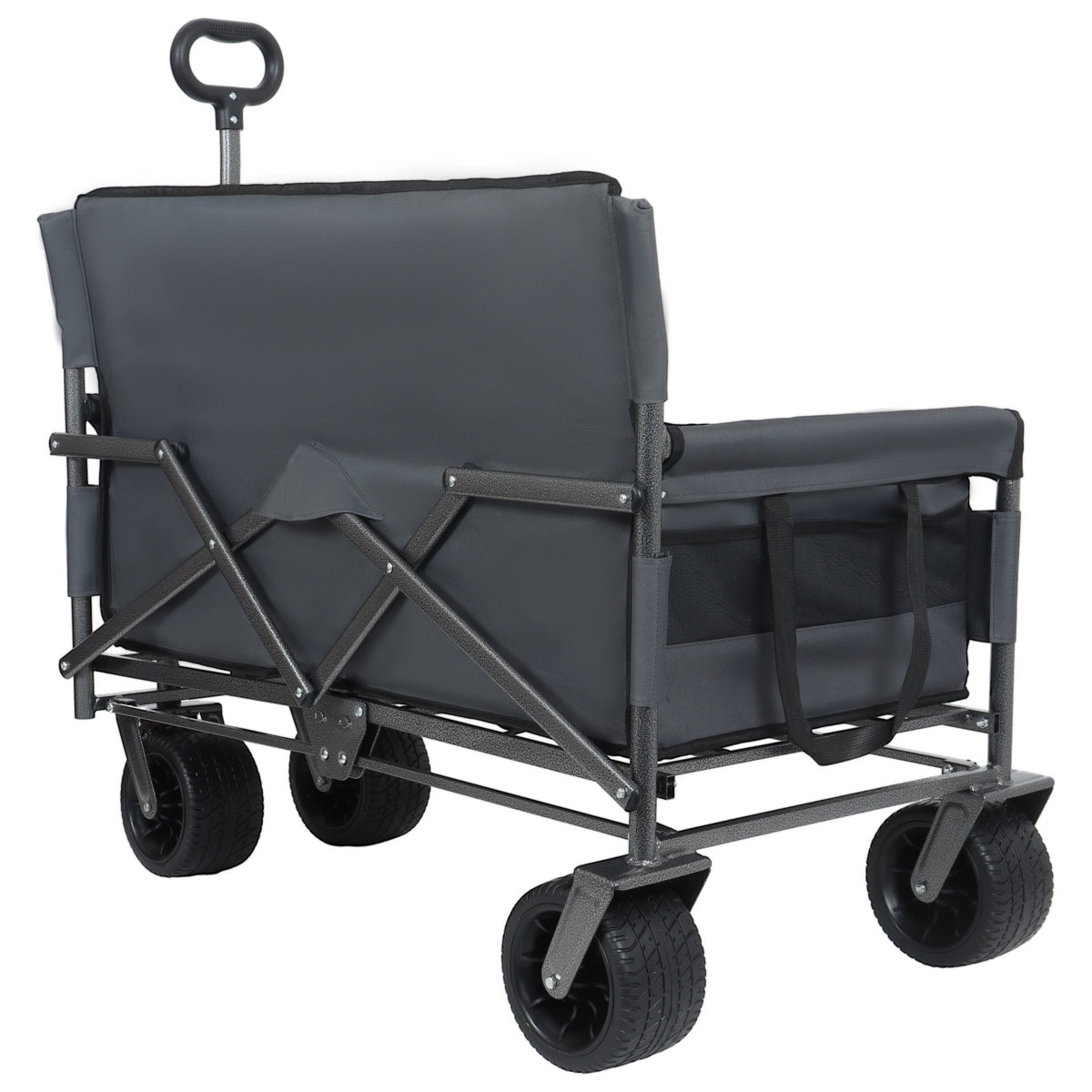 3-in-1 Convertible Folding Wagon Cart with Bench Seat & Storage - Gray