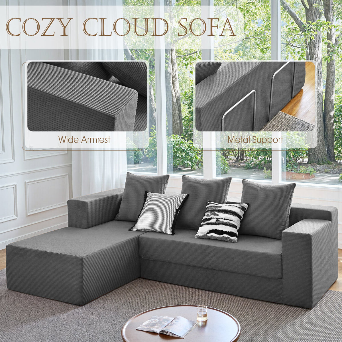 106.5" Convertible L-Shaped Sectional Sofa Bed
