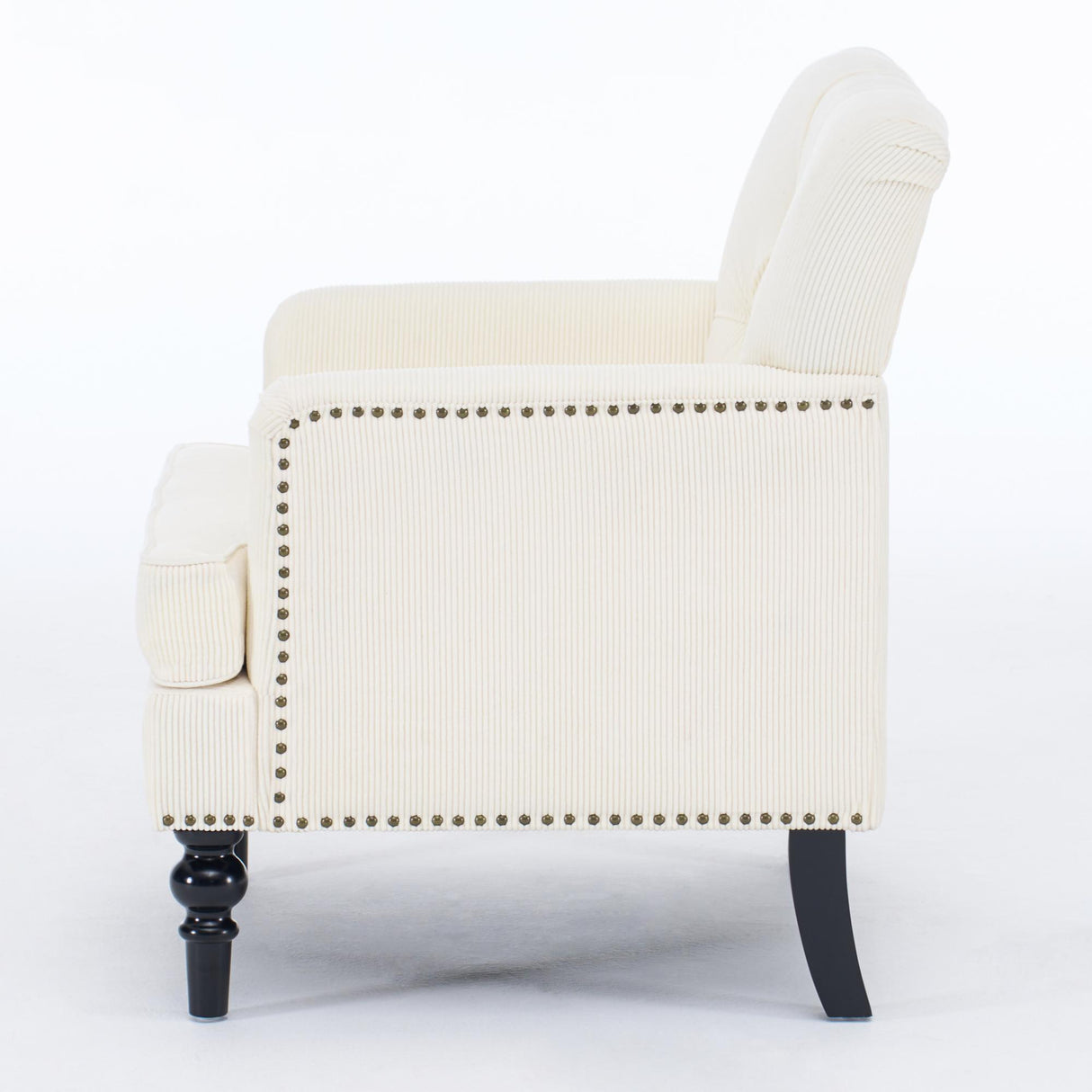 Tufted Club Chair Upholstered Accent Armchair in Beige Corduroy