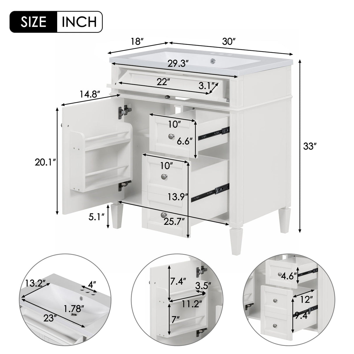 Bathroom Vanity With Top Sink, Storage Cabinet With 2 Drawers And Tip Out Drawer, Freestanding Set With Mirror Cabinet