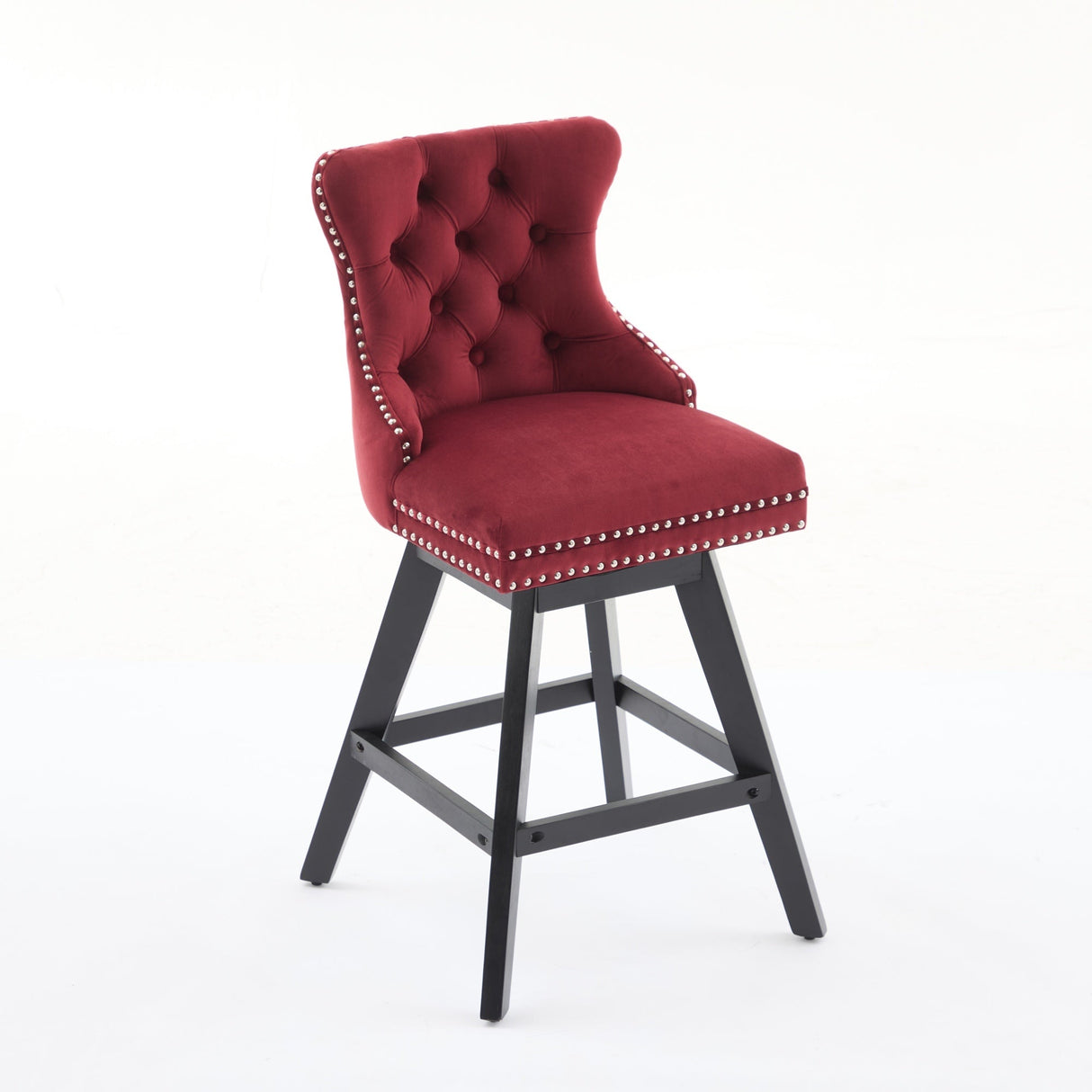 Swivel Velvet Barstools with Button Tufted DecorationSet of 2 (Wine Red)