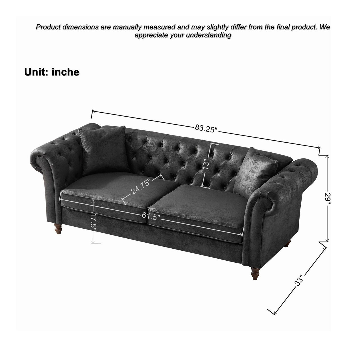 Chesterfield 3 And 2 Seater Sofa Set, High Tech Fabric Upholstered Couch For Living Room
