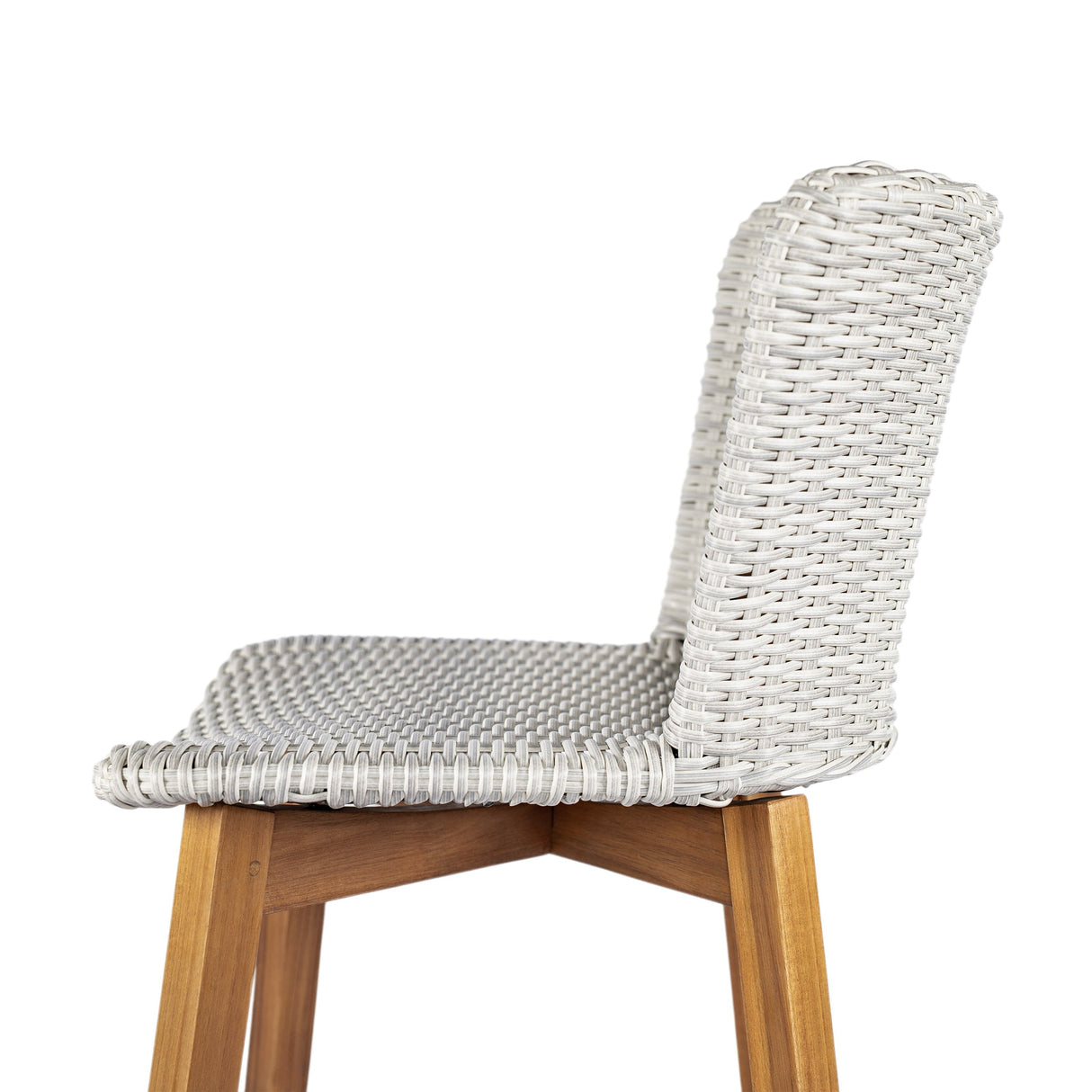 Lymington Outdoor Bar Stool Set of 2, Teak Finished Wood with Light Grey Wicker
