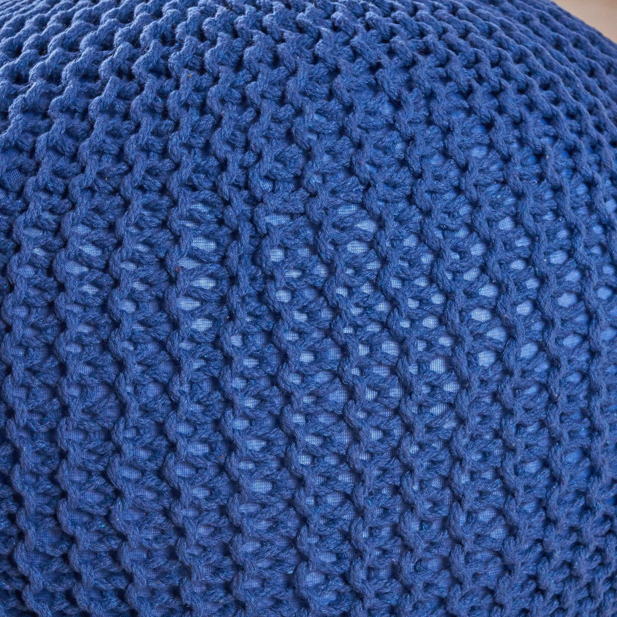 Knitted Cotton Round Pouf Ottoman with Soft Textured Cover - Dark Gray, Yellow, Blue