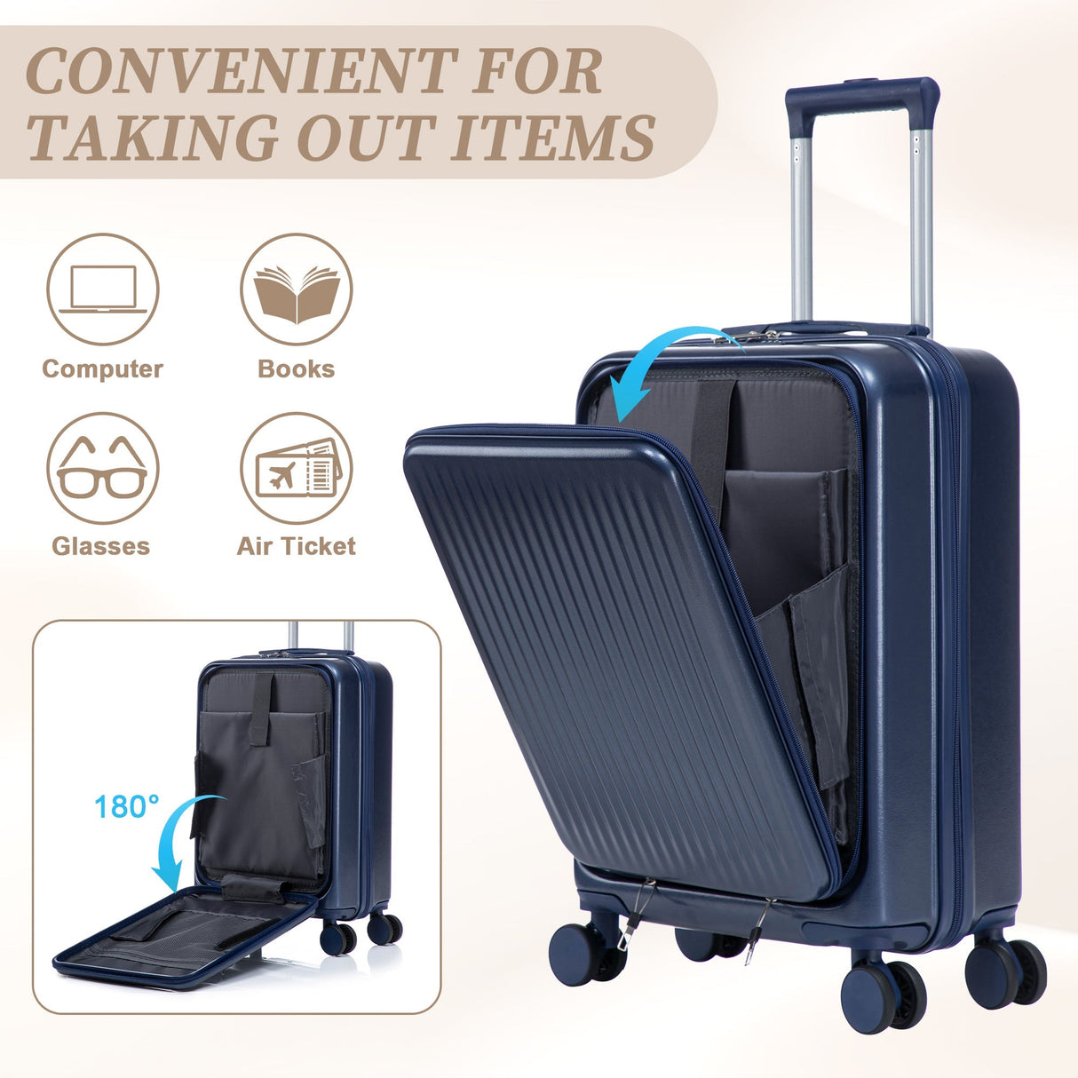 14'/20' 2-Piece ABS Spinner Wheel Luggage Set with Combination Lock