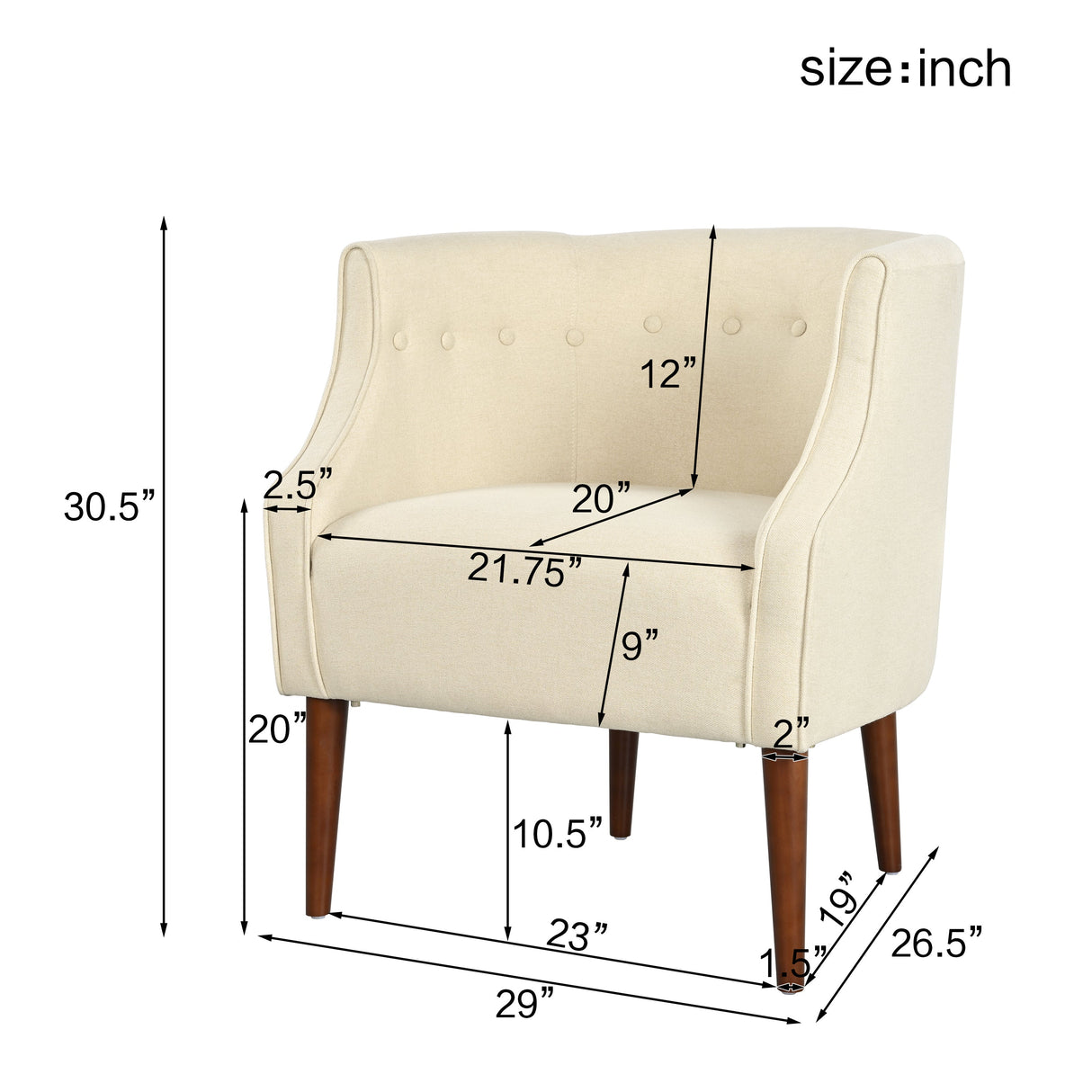 Modern Club Chair with Button-Tufted Back & Tonal Piping