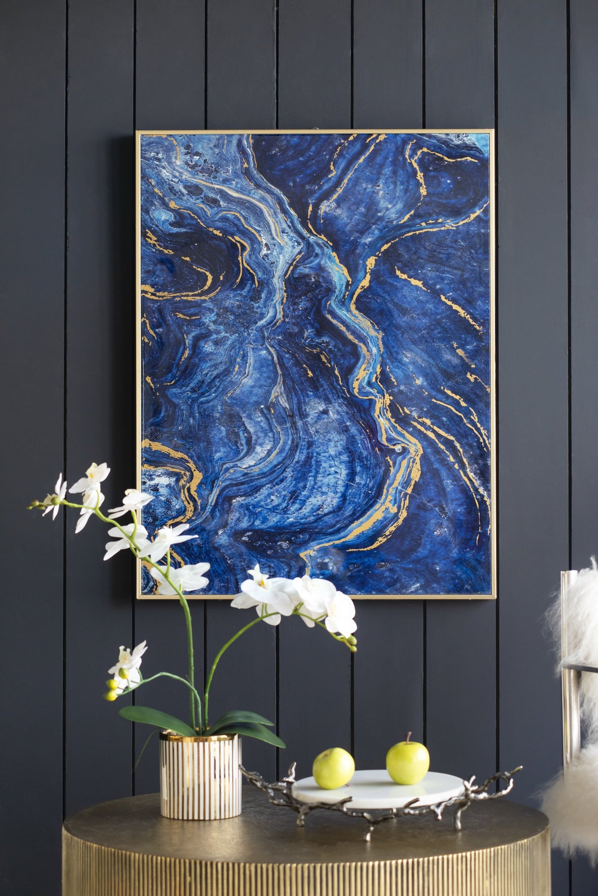 The Oceanus Elegance™ — Marbled Blue & Gold Panel Wall Art