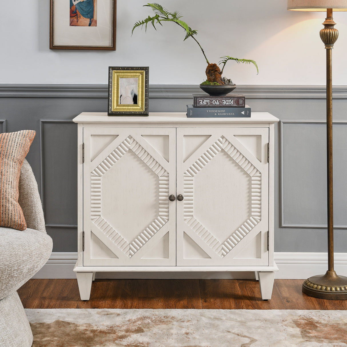 33.6' Retro Wooden Sideboard Buffet Cabinet with Storage